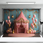 Lofaris Vintage Blue Wall Carnival Cake Smash Photo Backdrop